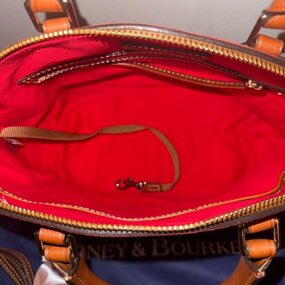 Dooney & Bourke Red suede & Brown leather Satchel w/shoulder strap and dust bag - Picture 6 of 13